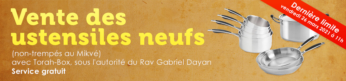 Vente des ustensiles neufs (non-trempés au Mikvé) en ligne